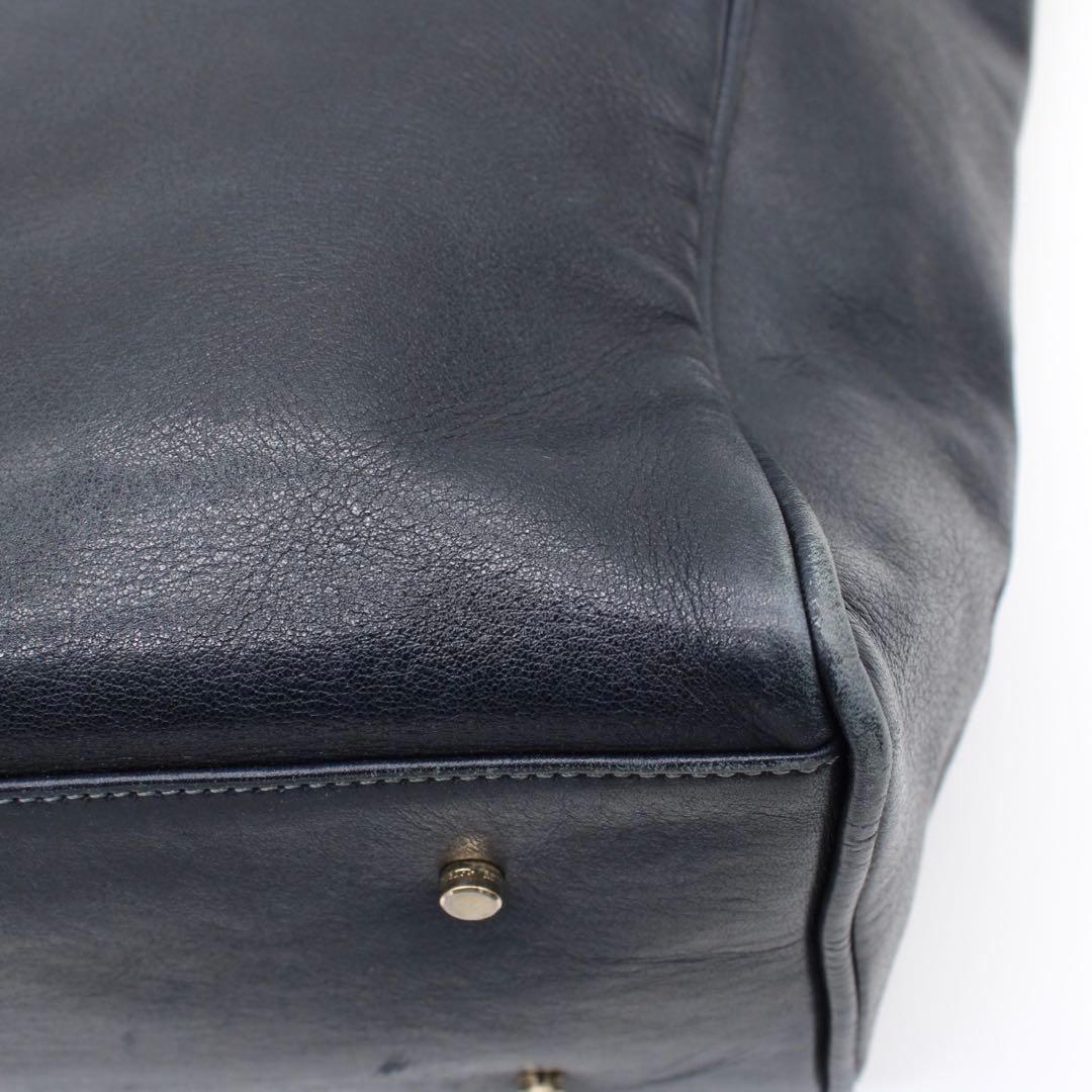 【良品】aniary アンティークレザー トートバッグ チャーム付 A4可 紺色