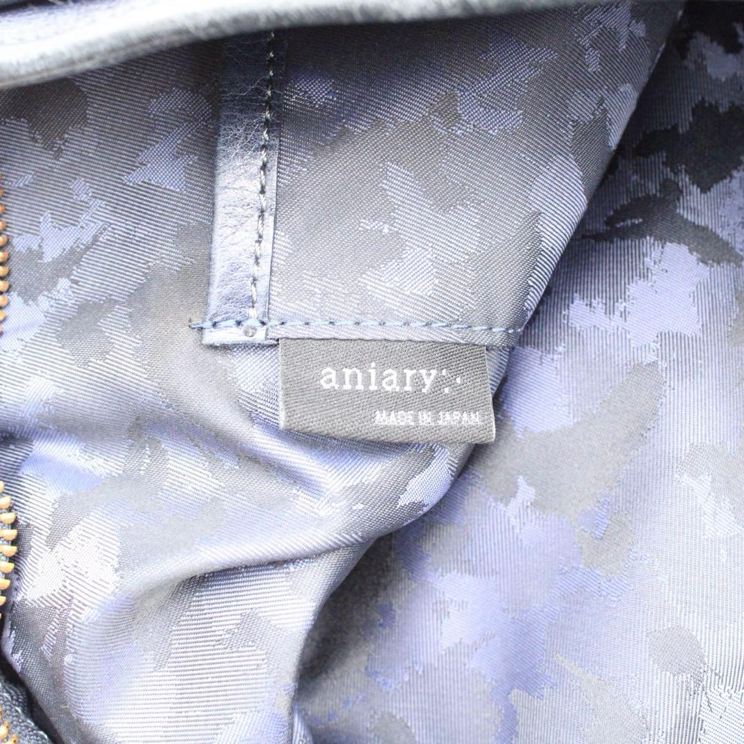 【良品】aniary アンティークレザー トートバッグ チャーム付 A4可 紺色
