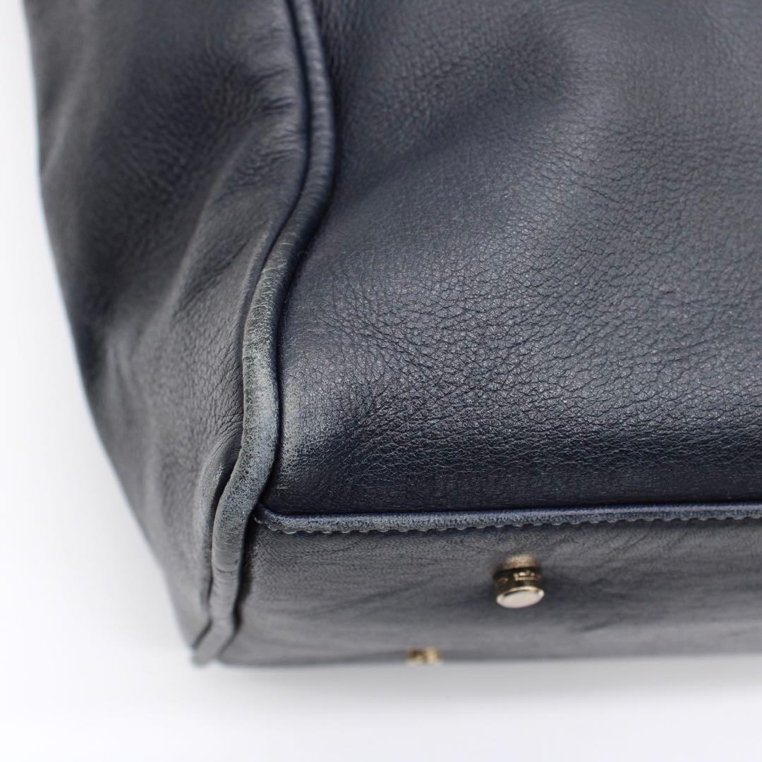 【良品】aniary アンティークレザー トートバッグ チャーム付 A4可 紺色