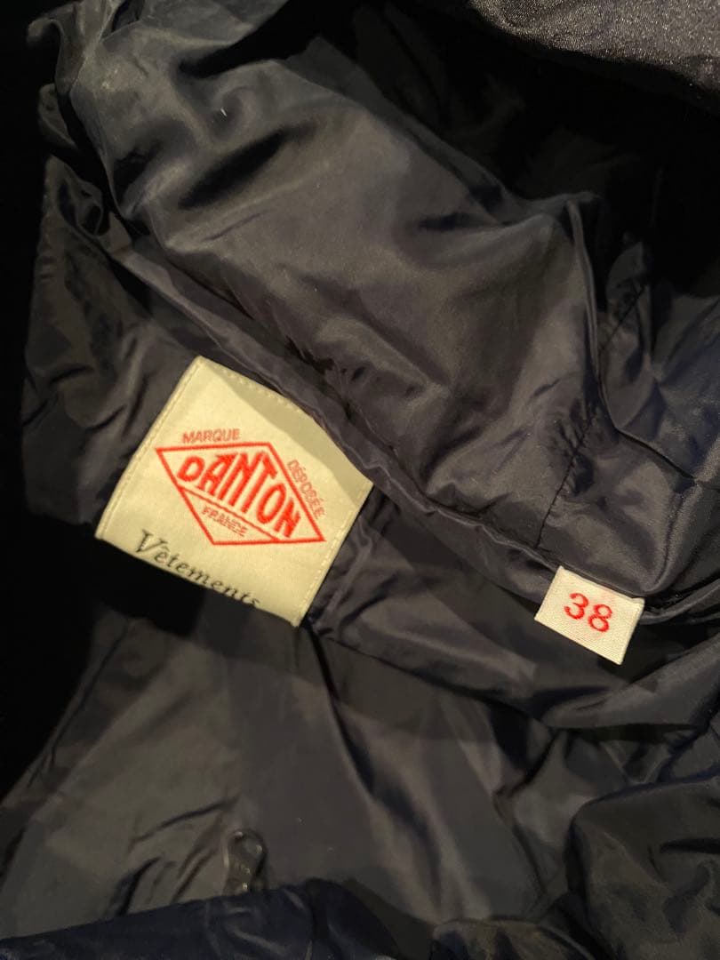 DANTON ダントン ミドルダウン フード付き コート Ｌサイズ（ネイビー）