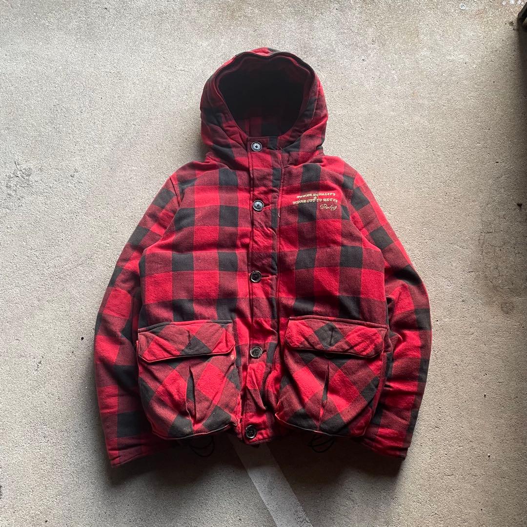WOOLRICH ダウンジャケット 短丈 チェック 赤 Y2K 肉厚 古着