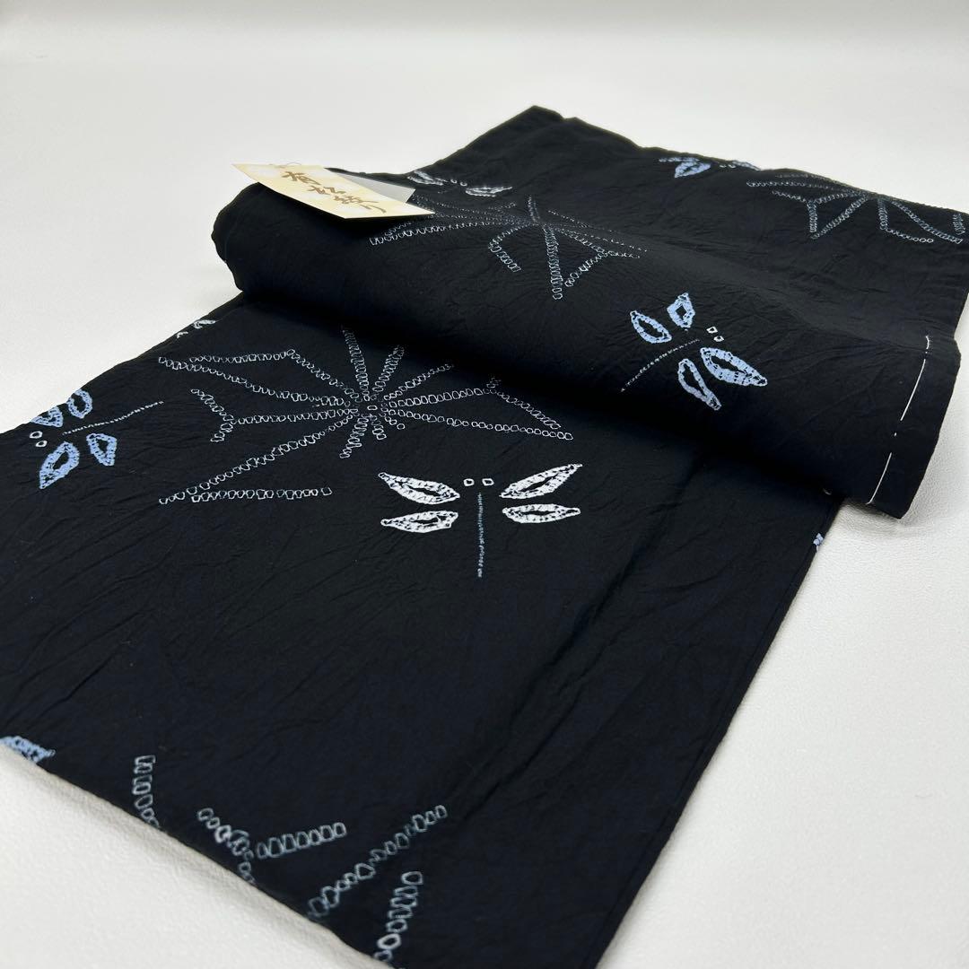 浴衣　絞り浴衣　本場　有松絞り　黒　トンボ　麻の葉　献上柄半幅帯　新品0806①