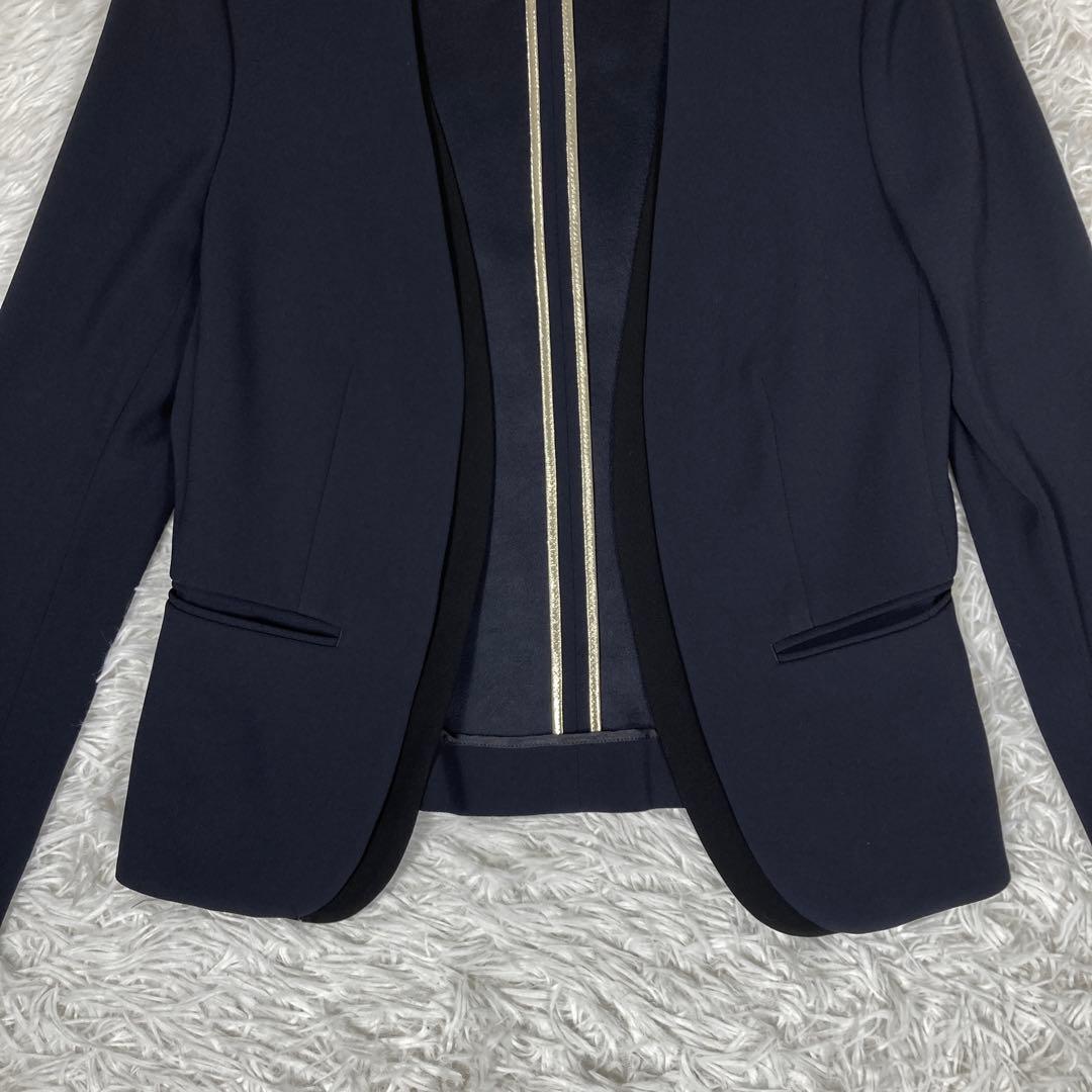 極美品　ベイジ　オンワード　セットアップスーツ　ノーカラー　ネイビー　Sサイズ