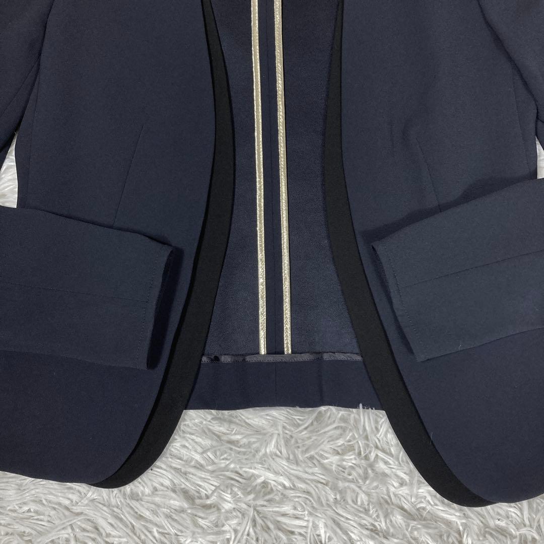 極美品　ベイジ　オンワード　セットアップスーツ　ノーカラー　ネイビー　Sサイズ