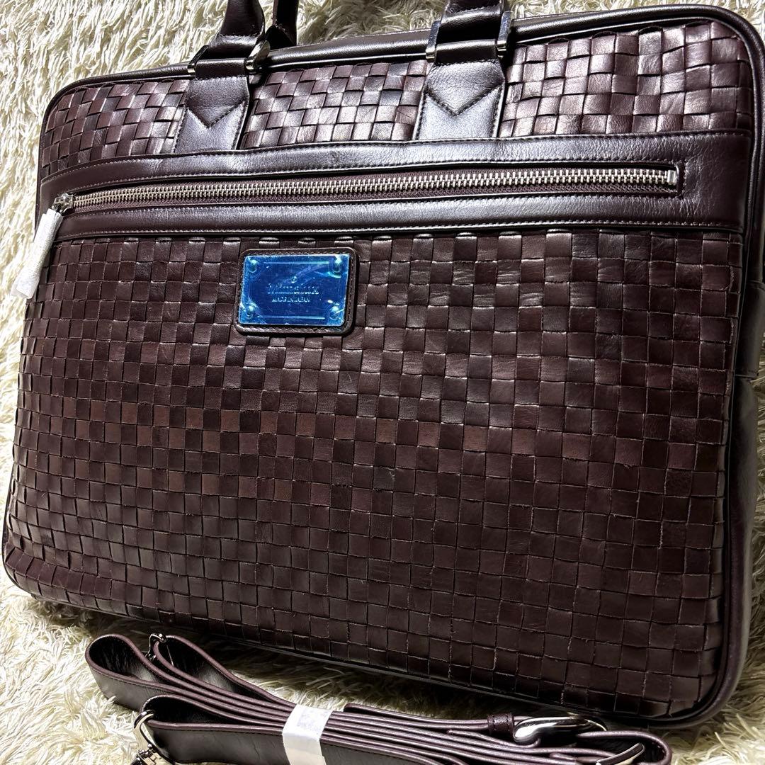 未使用 Mimalux 2way ブリーフケース 編み込み ビジネスバッグ 馬革