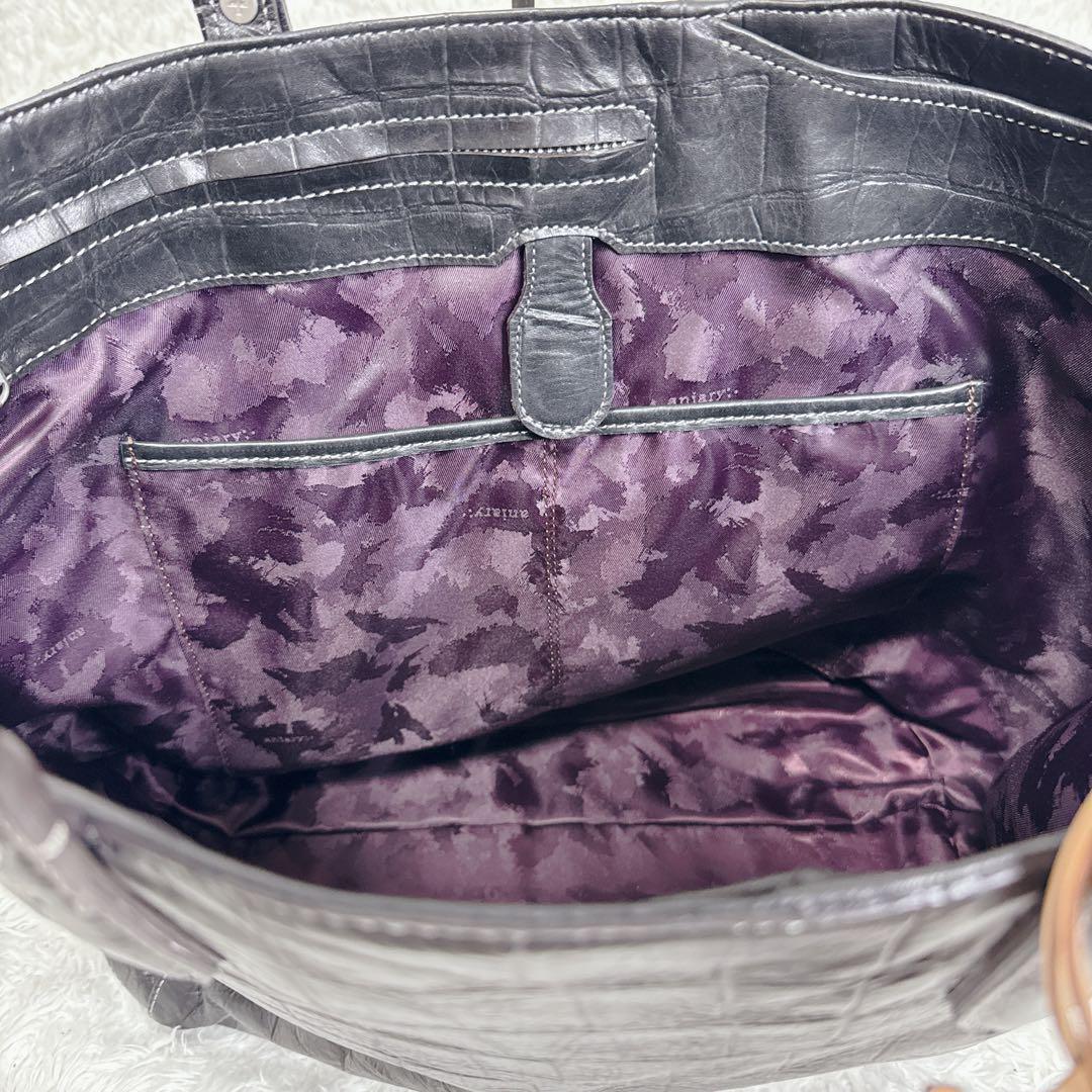 【希少】aniary アニアリ クロコ 型押し レザー トートバッグ ブラック