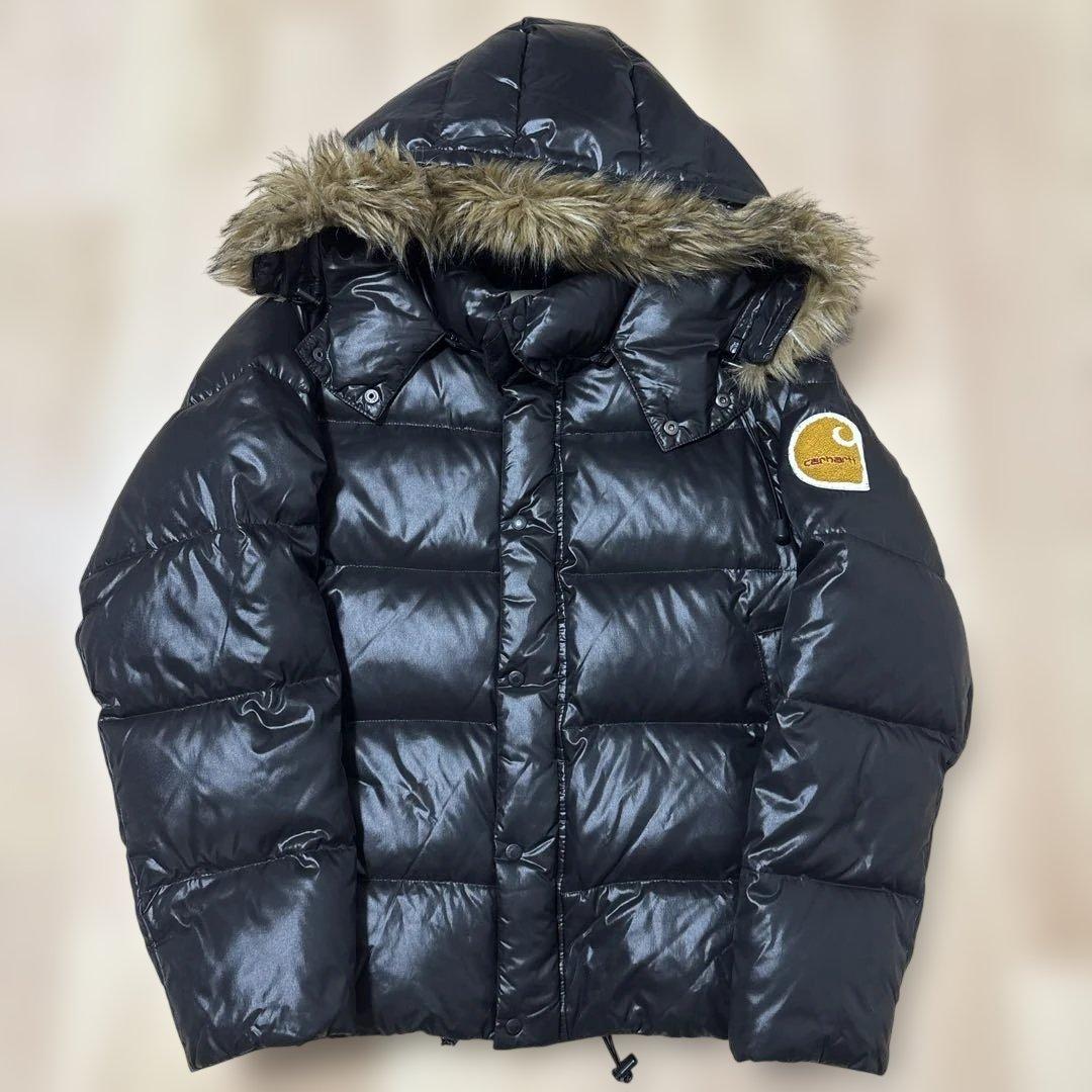 カーハート　光沢　ファー　ダウンジャケット　SOFILETA ブラック