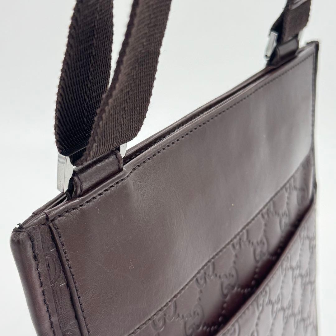 GUCCI グッチ シマ レザー ショルダーバッグ サコッシュ 斜めがけ 濃茶