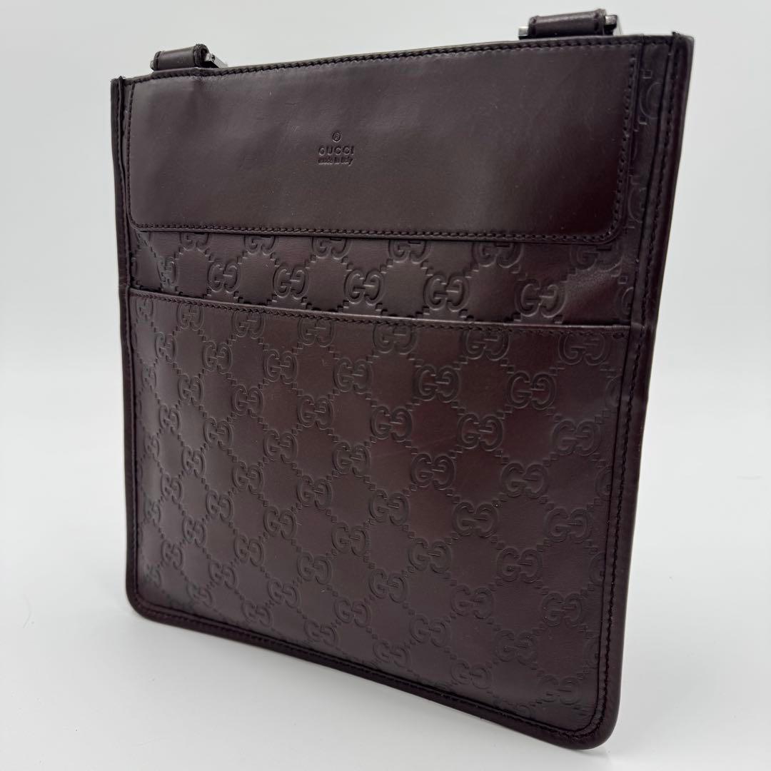 GUCCI グッチ シマ レザー ショルダーバッグ サコッシュ 斜めがけ 濃茶