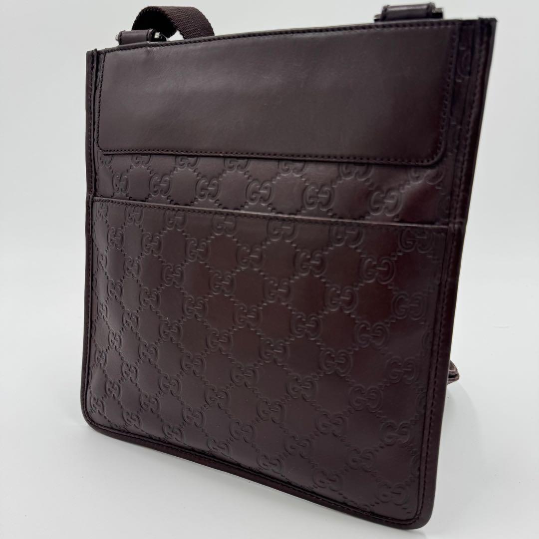 GUCCI グッチ シマ レザー ショルダーバッグ サコッシュ 斜めがけ 濃茶