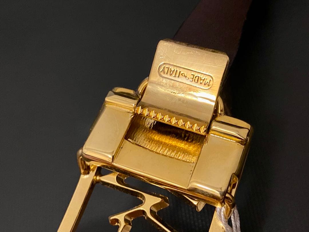 未使用 90s ビンテージ セリーヌ リバーシブル 本革 レザーベルト 黒/馬車