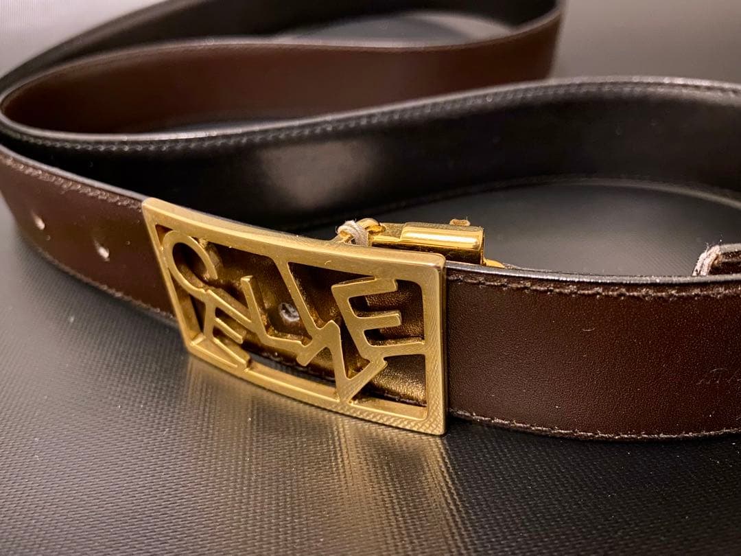 未使用 90s ビンテージ セリーヌ リバーシブル 本革 レザーベルト 黒/馬車