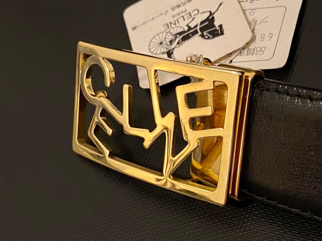 未使用 90s ビンテージ セリーヌ リバーシブル 本革 レザーベルト 黒/馬車