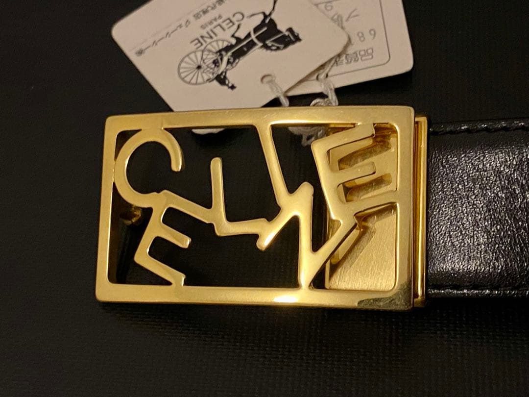 未使用 90s ビンテージ セリーヌ リバーシブル 本革 レザーベルト 黒/馬車