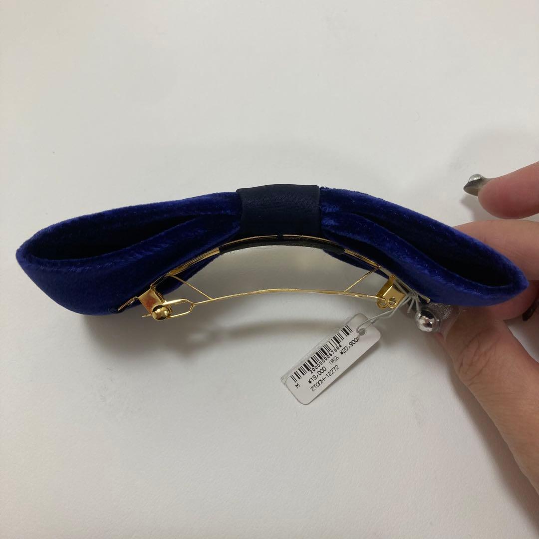 新品☆alexandre de paris☆ベロアリボンバレッタ ネイビー