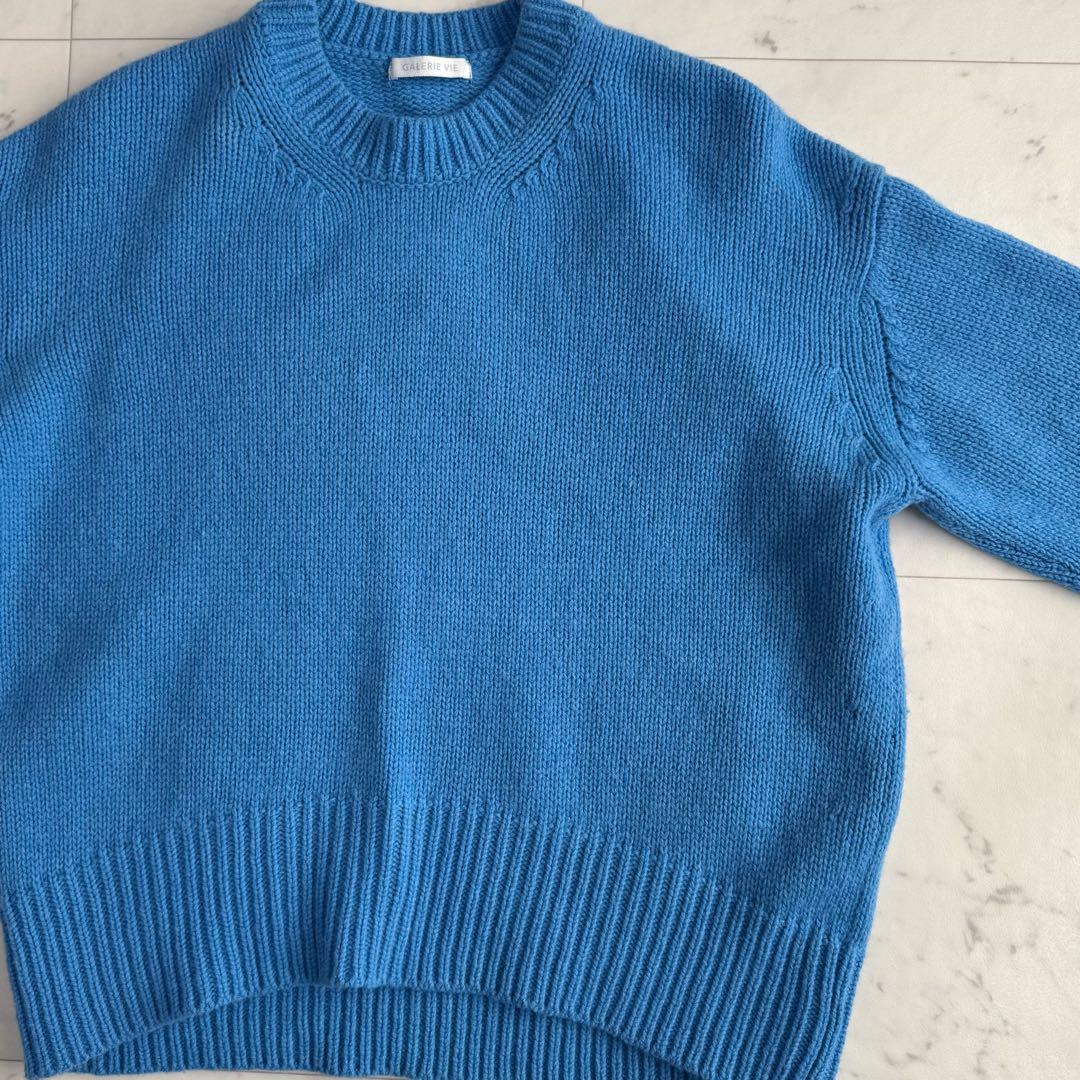 美品 ギャルリーヴィー ファインウール クルーネックプルオーバー◆ブルー