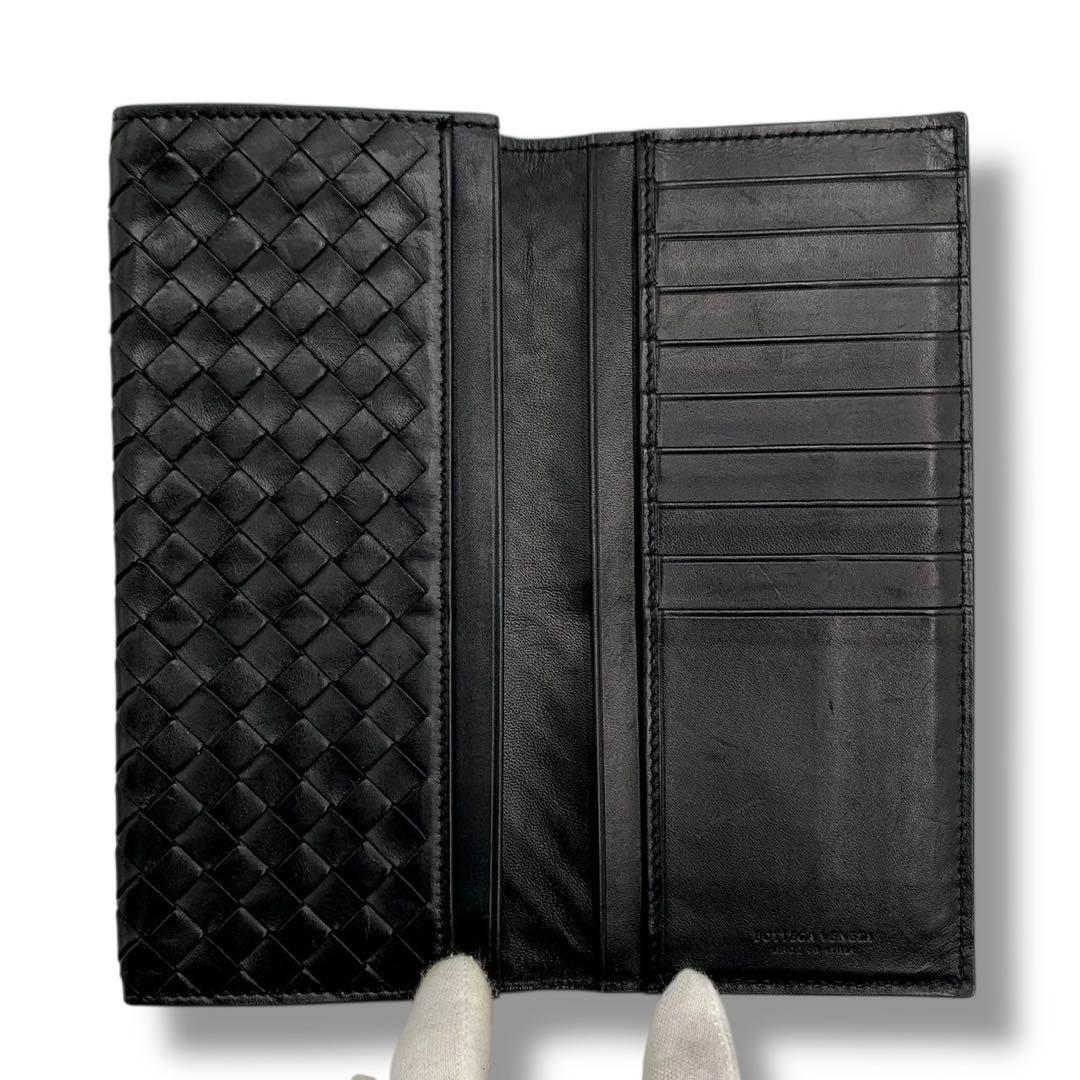 美品✨ボッテガヴェネタ 長財布 イントレチャート 二つ折り財布 レザー ブラック