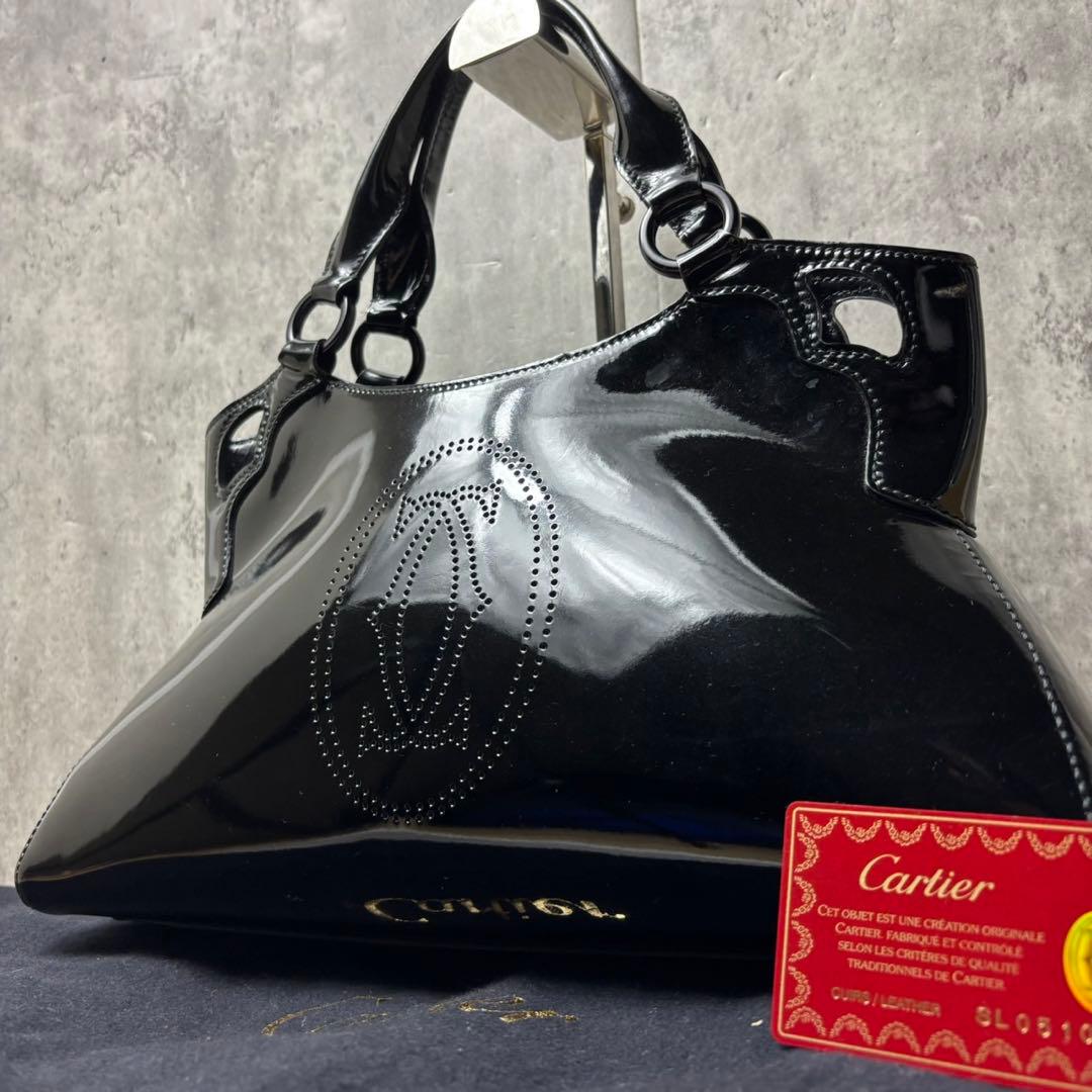 カルティエ レディース ハンドバッグ マルチェロ エナメル ブラック ギャラ付