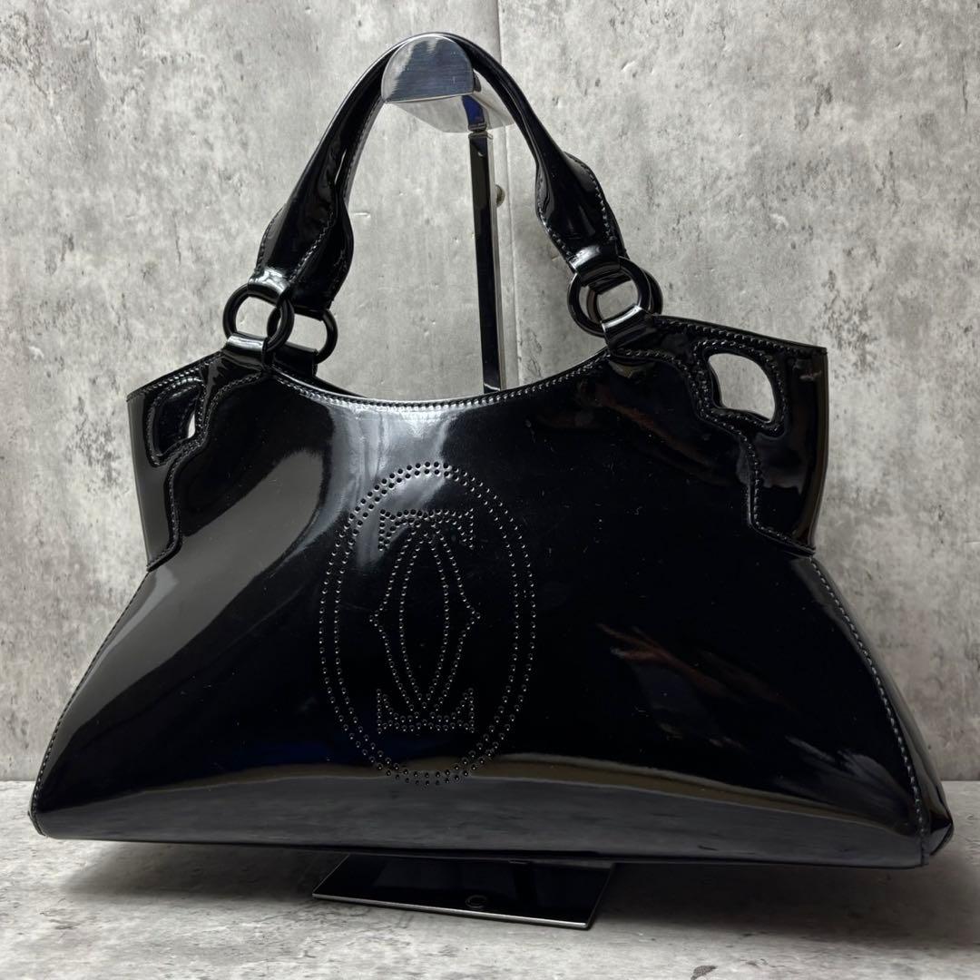 カルティエ レディース ハンドバッグ マルチェロ エナメル ブラック ギャラ付