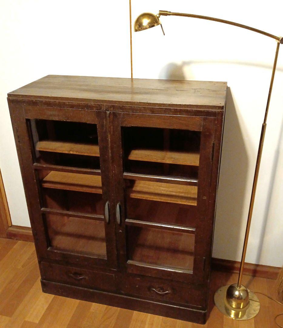 ガラスキャビネット　昭和レトロ　ガラス棚　小引き出し 本棚