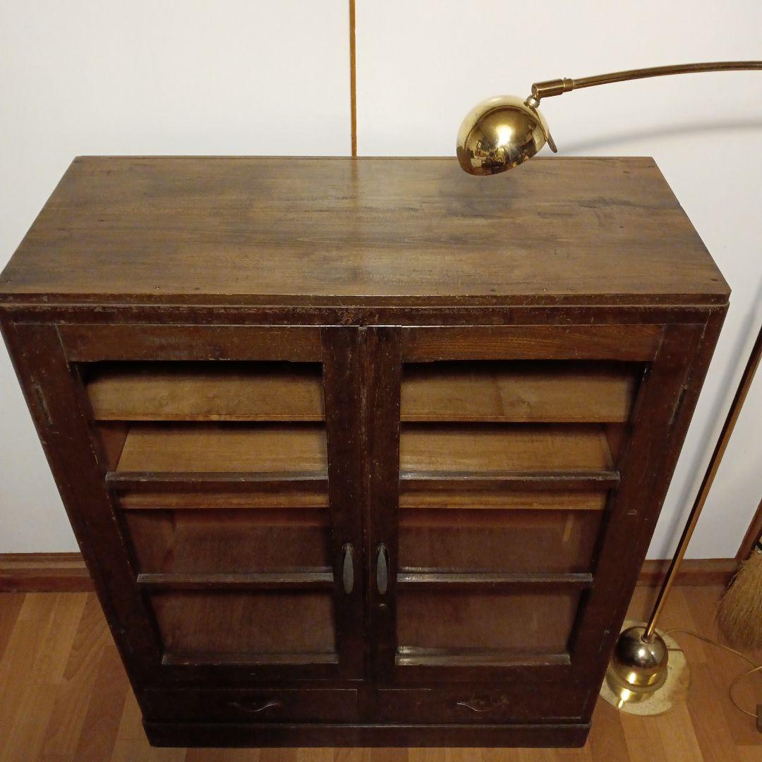 ガラスキャビネット　昭和レトロ　ガラス棚　小引き出し 本棚