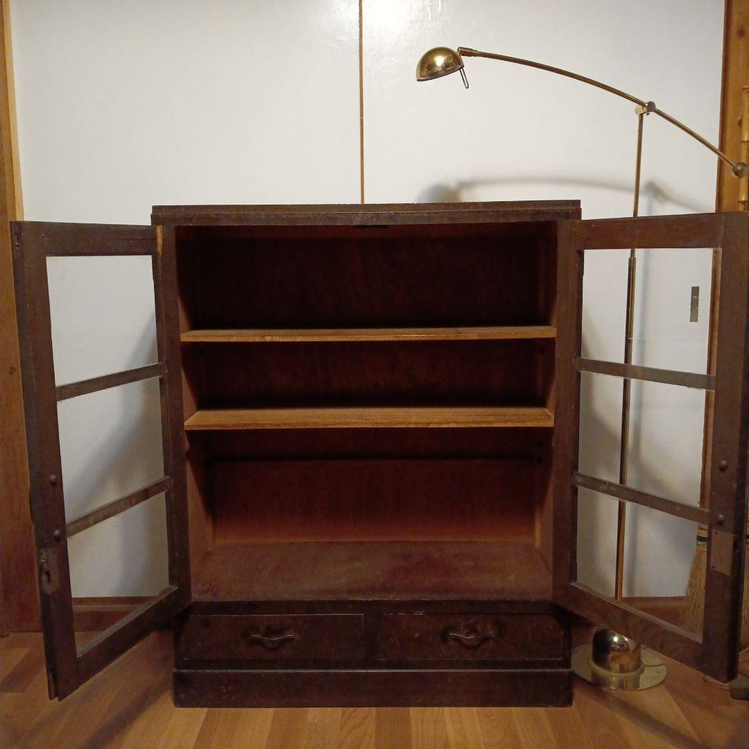 ガラスキャビネット　昭和レトロ　ガラス棚　小引き出し 本棚