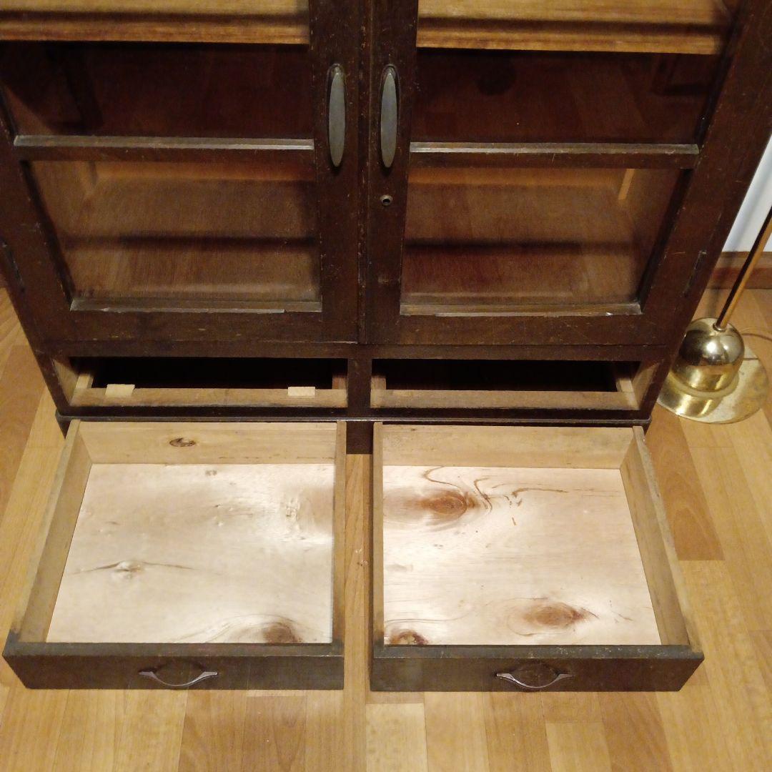 ガラスキャビネット　昭和レトロ　ガラス棚　小引き出し 本棚