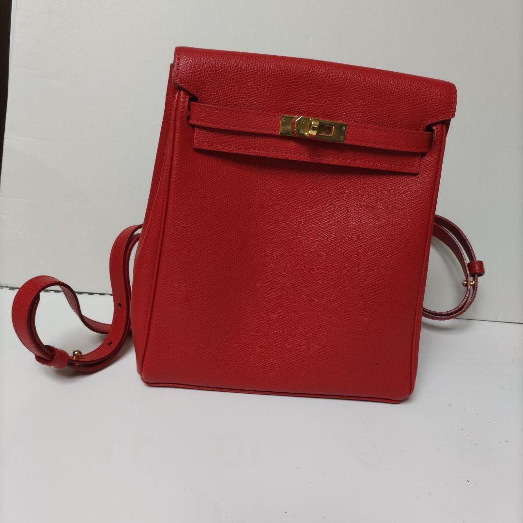 レザー レッド リュックバッグ ゴールド金具