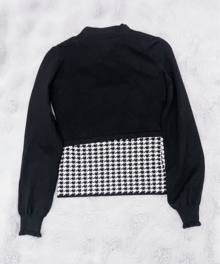 ハニーミュウ 千鳥柄ハイネックアンサンブルトップス 黒
