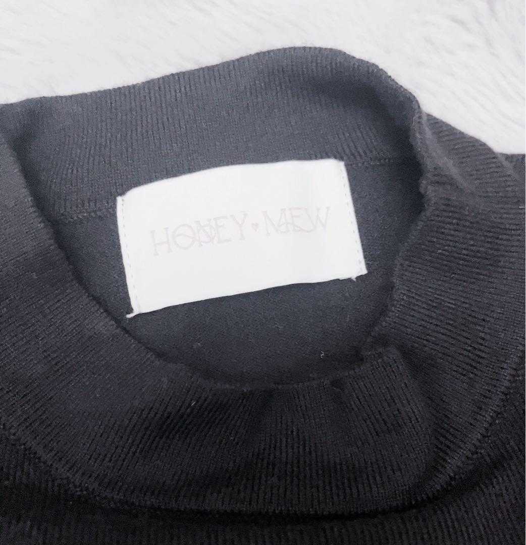 ハニーミュウ 千鳥柄ハイネックアンサンブルトップス 黒