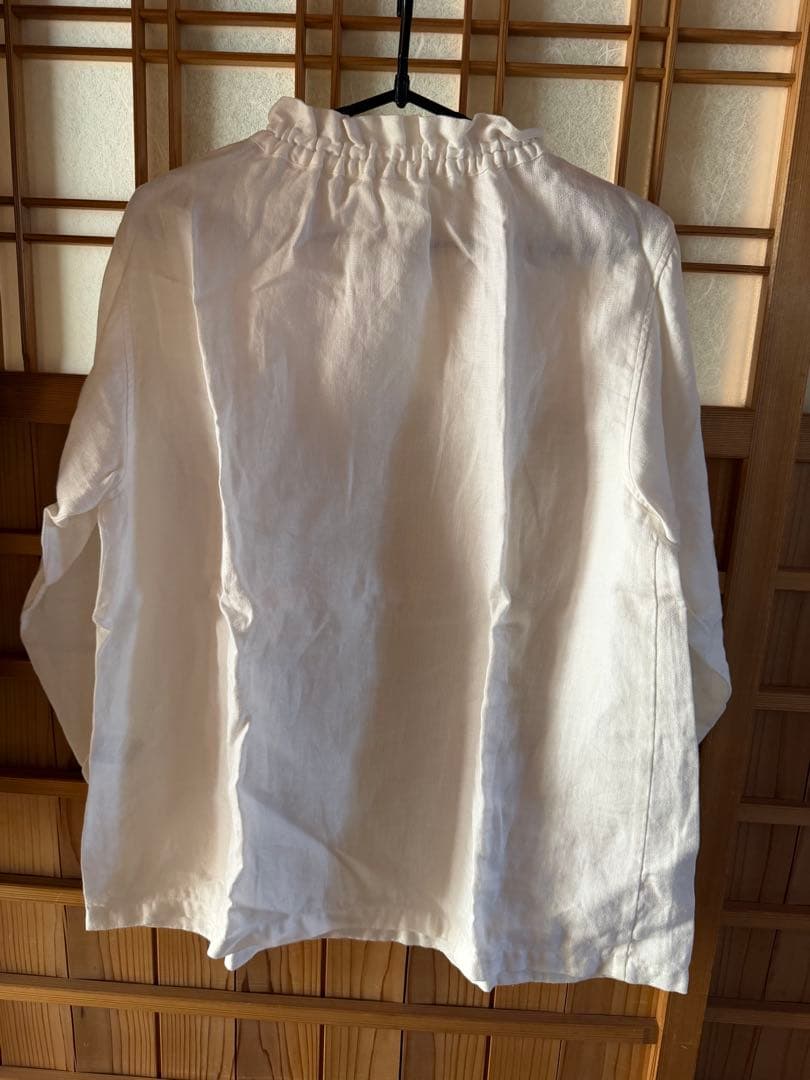 ダ*ア様 wafu Linen Tops リネンフリルネック長袖シャツ　ハイネッ