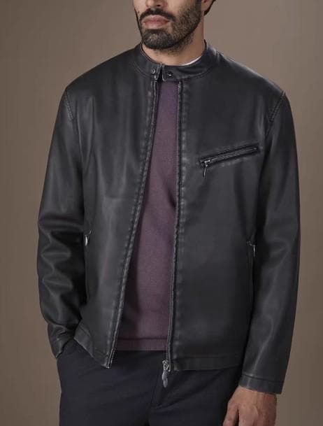 【新品未使用】フランスの高級ライダース!FRONT ZIP合皮革BLACK3XL