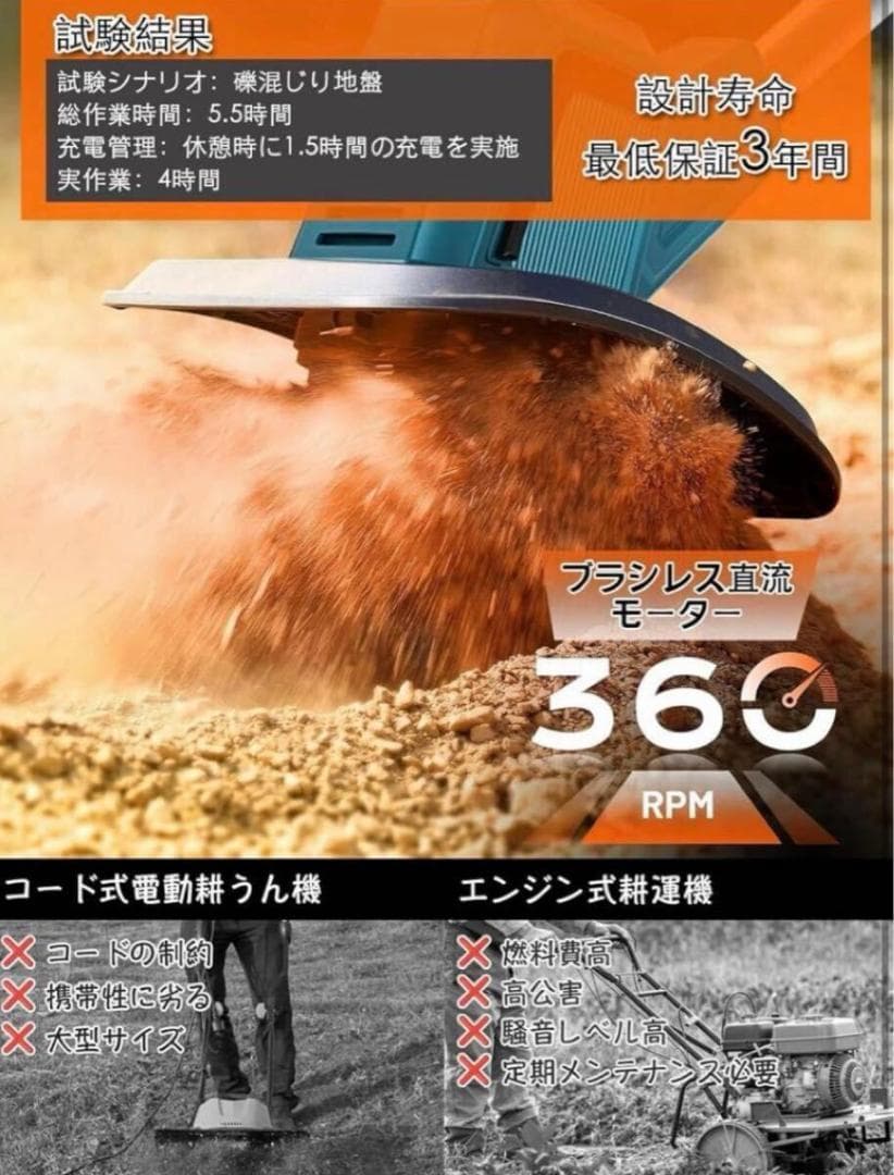 電動耕運機 充電式 電動耕うん機 コードレス 4枚刃 マキタバッテリー 併用菜園