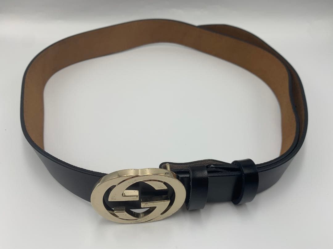 【美品】グッチ　GUCCI ダブルGロゴ ブラックレザーベルト　メンズ