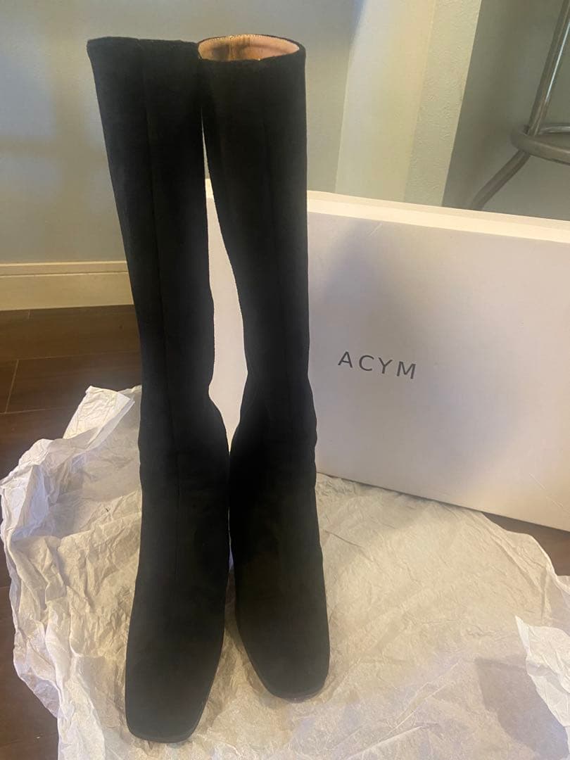 ACYM ブラック ロングブーツ 高ヒール