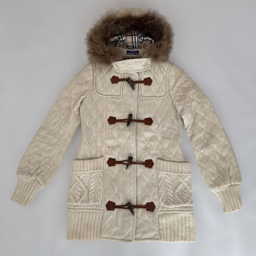バーバリー　ブルーレーベル　フード付きダッフルコート　オフホワイト　サイズM