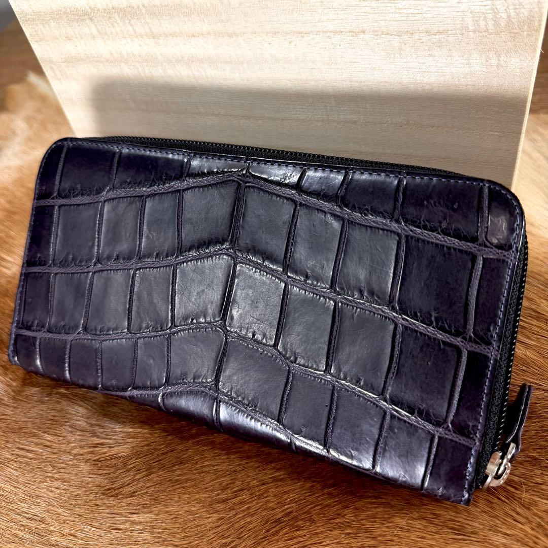 新品同様 JRA定12万 最高峰 クロコダイル ポロサス 無双 長財布 紫
