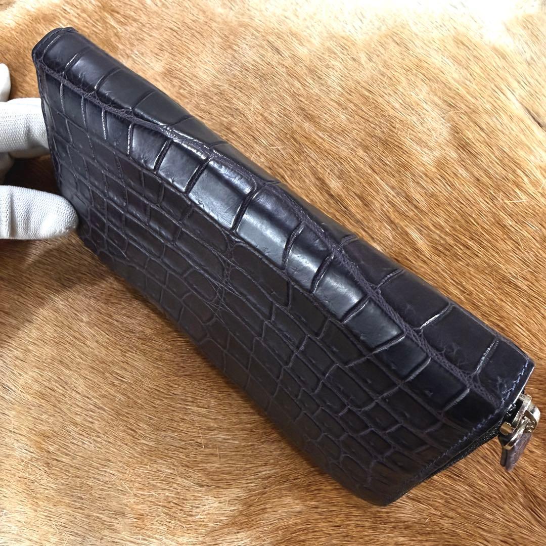 新品同様 JRA定12万 最高峰 クロコダイル ポロサス 無双 長財布 紫