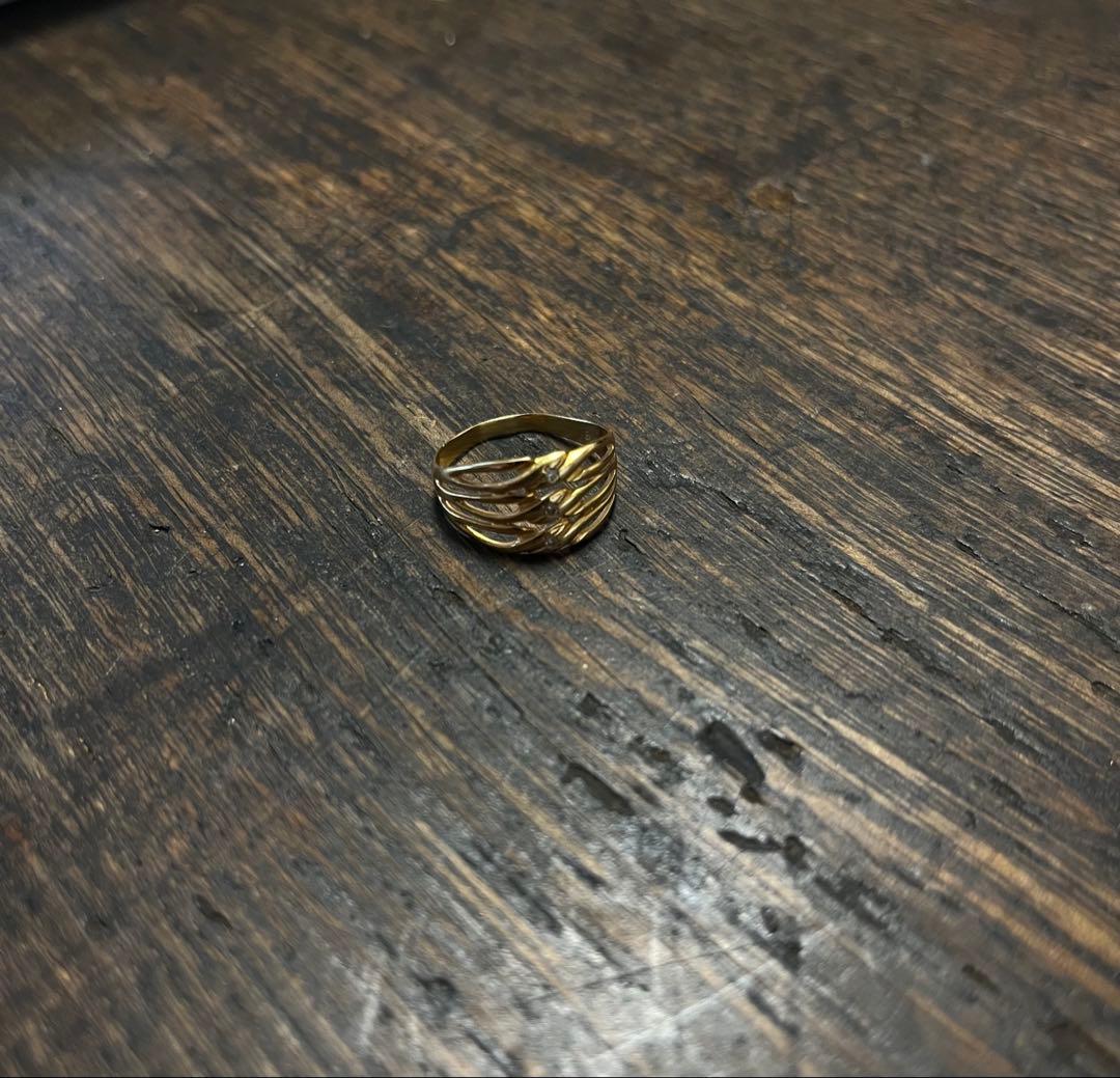 k18 YG ダイヤ ビンテージ 透かし彫りリング 9〜10号　約2g 鑑定済み