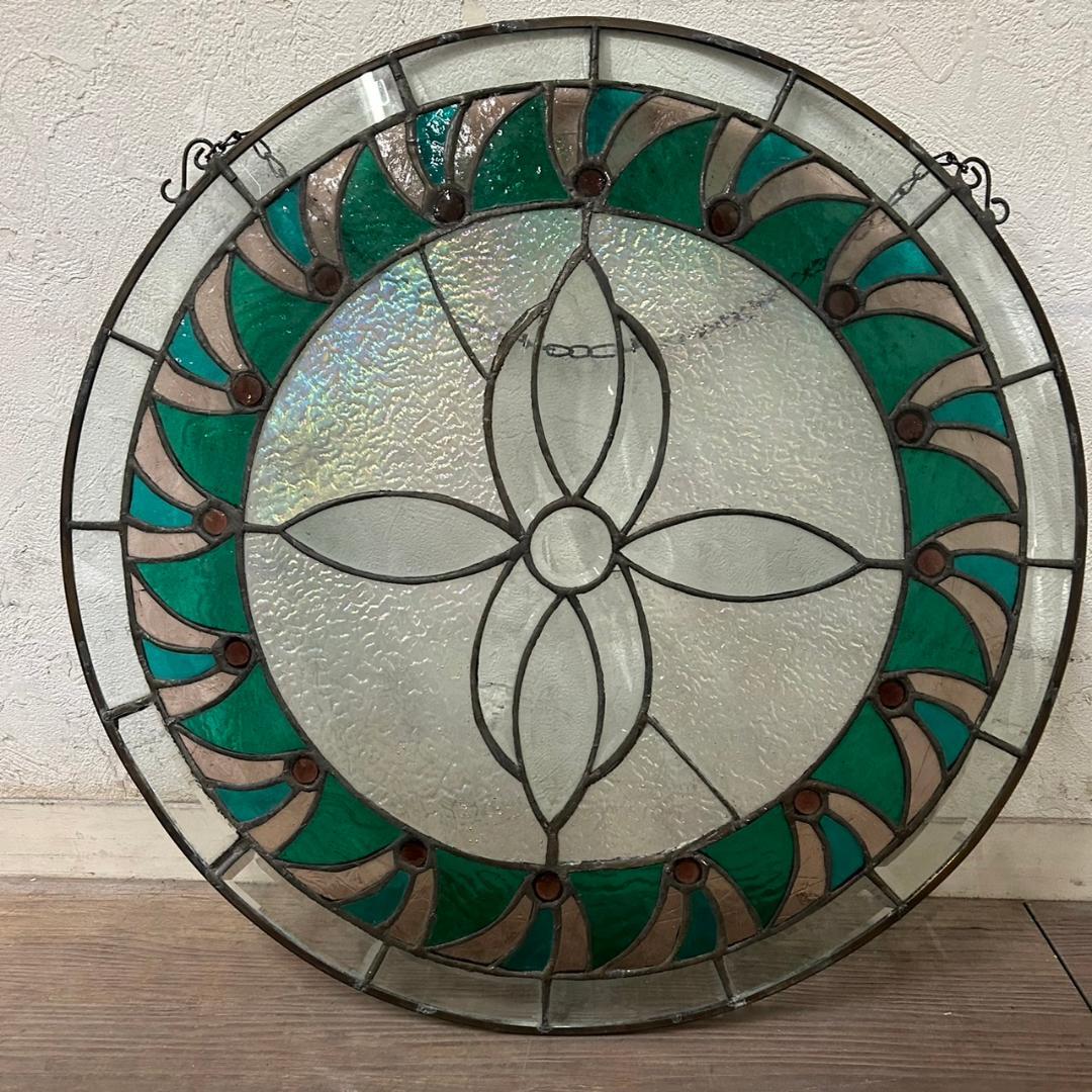 西洋アンティーク　大　ステンドグラス　直径40.5　  アートパネル　FG175