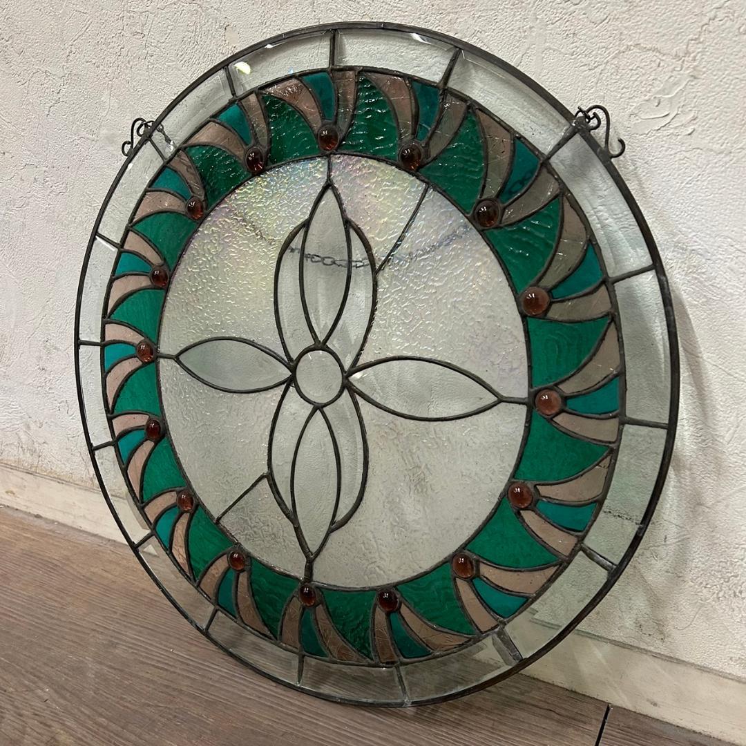 西洋アンティーク　大　ステンドグラス　直径40.5　  アートパネル　FG175
