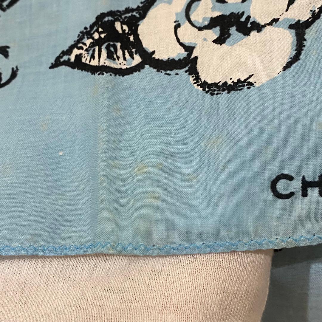 VINTAGE CHANEL ハンカチーフ ブルー カメリア ココマーク