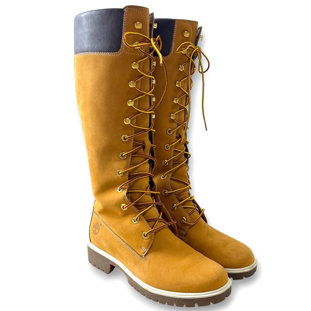 ティンバーランド 23.5cm ロングブーツ レースアップ イエローブーツ