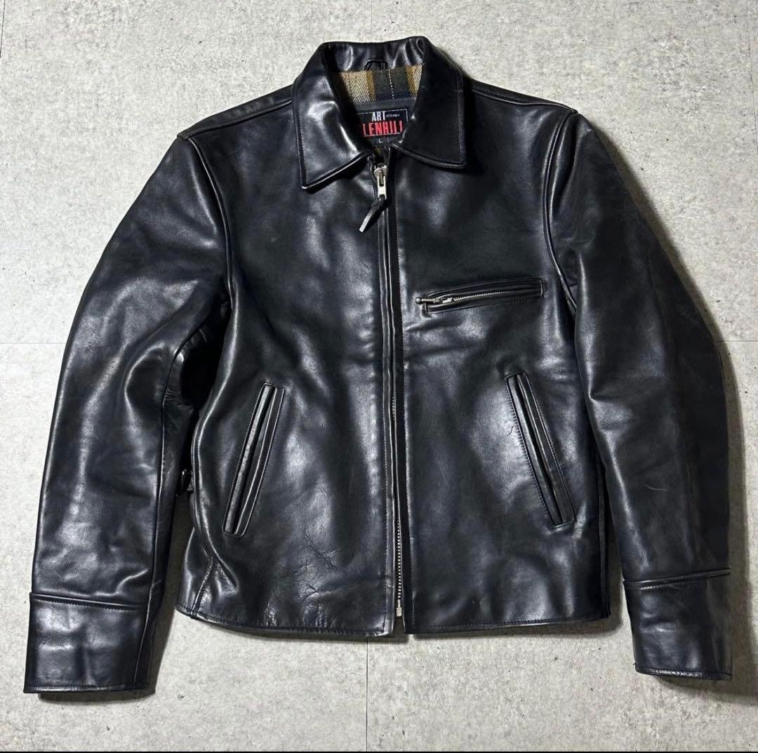 ART GLENHIL シングル ライダース 肉厚 牛革 黒 L 襟付き 裏地