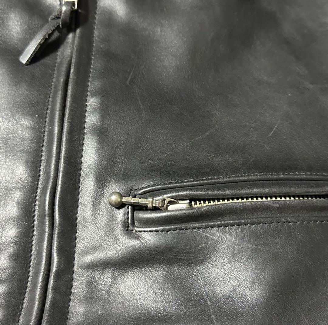 ART GLENHIL シングル ライダース 肉厚 牛革 黒 L 襟付き 裏地