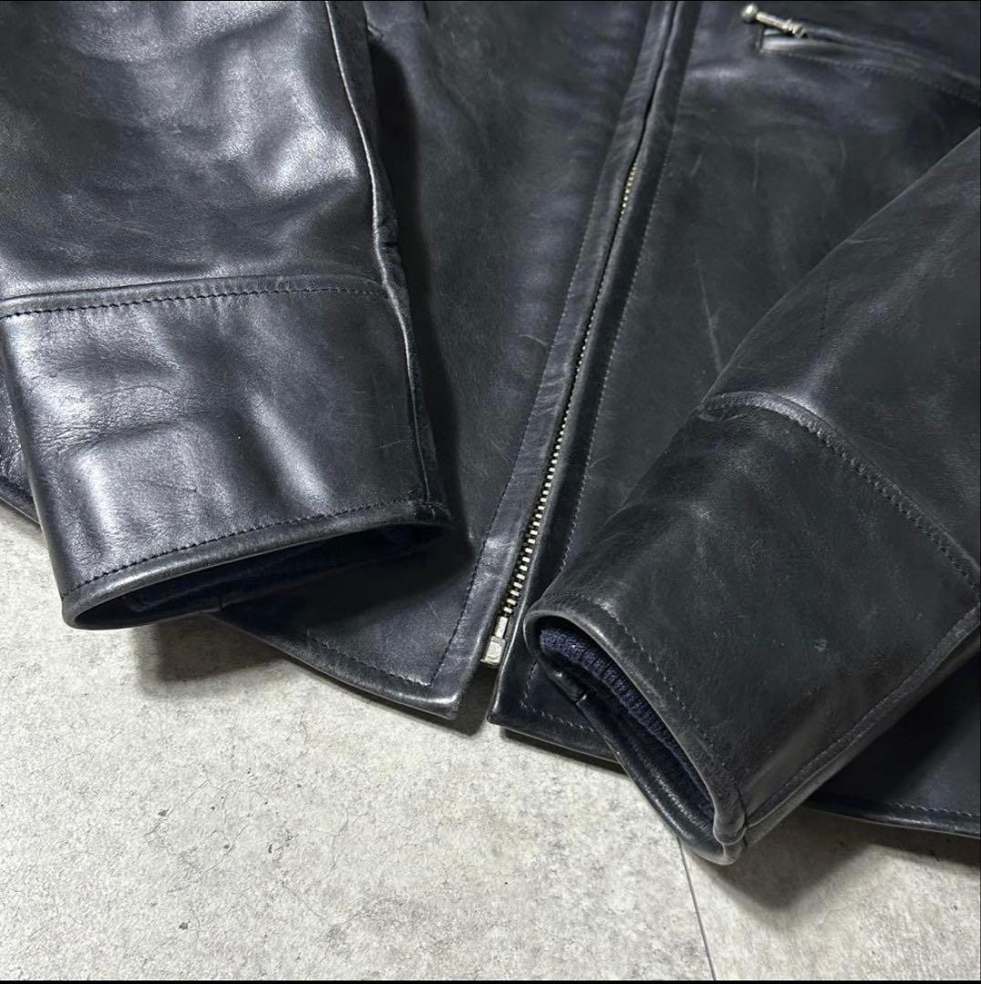 ART GLENHIL シングル ライダース 肉厚 牛革 黒 L 襟付き 裏地