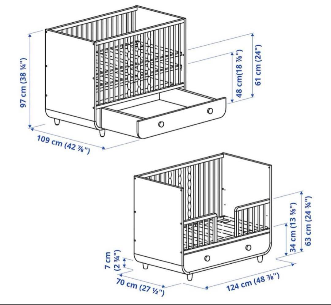 【専用です】IKEA イケア　ミルラ　ベビーベッド（マットレスとシーツ付き）