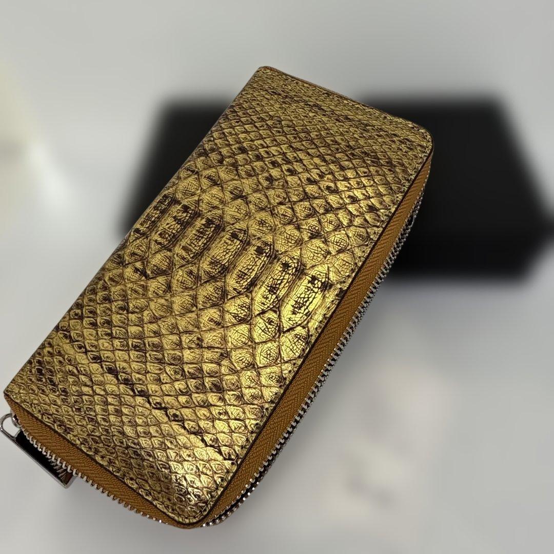 ゴールド ヘビ革 長財布