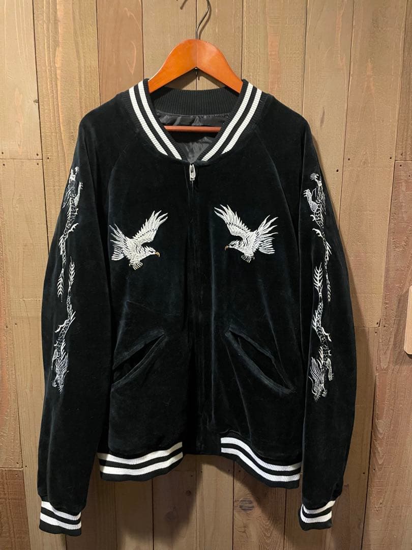 王道 ラフ 別珍スカジャン 鷹 龍刺繍