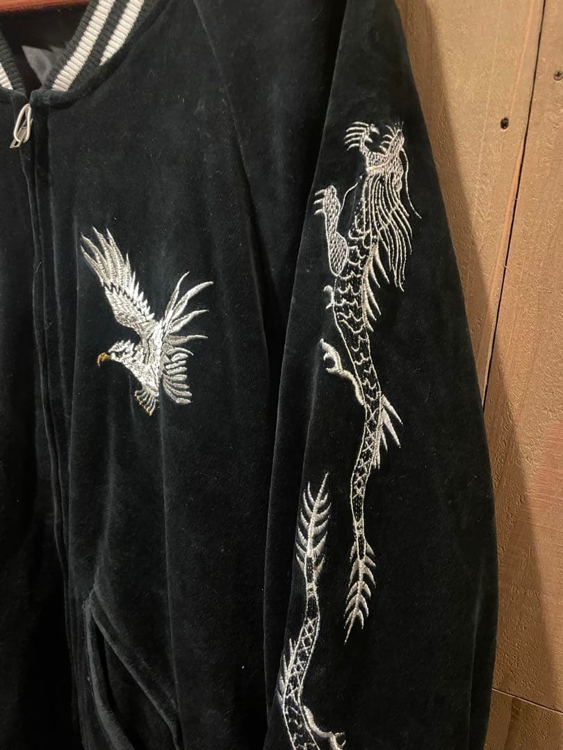 王道 ラフ 別珍スカジャン 鷹 龍刺繍